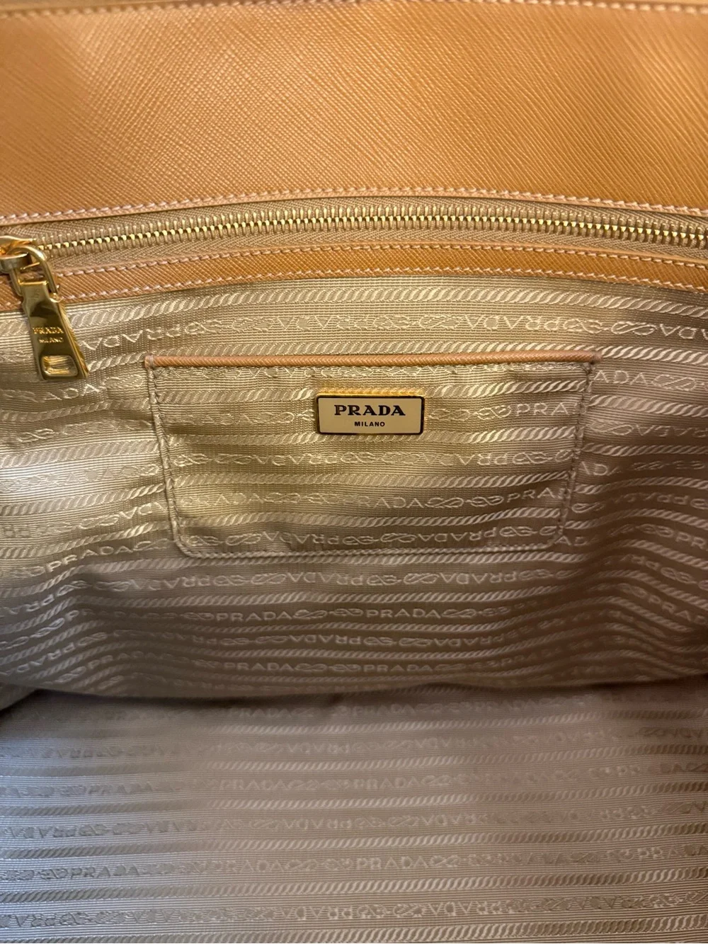 Authentic Prada Saffiano Lux XL Double Zip Executive Tote in Caramel - EUC